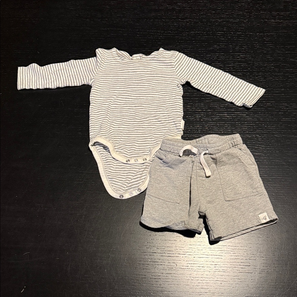 Striped Gray Baby Bodysuit and Shorts Set